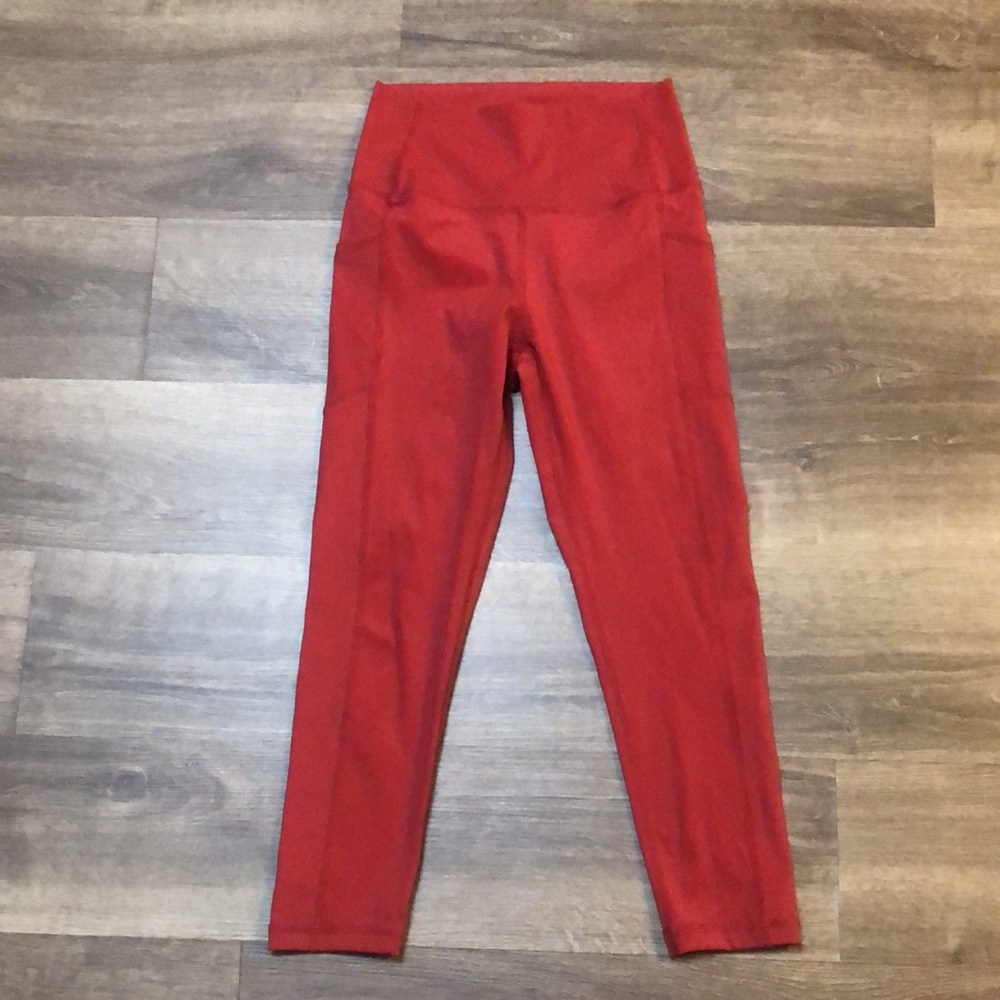 Zyia Active Cinnamon Red High Waist Double Leg Pockets Cropped Leggings size 2